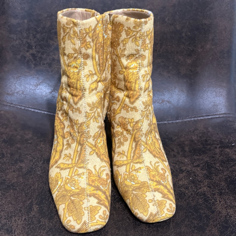 Sam Edelman Gold and Cream Floral Boots